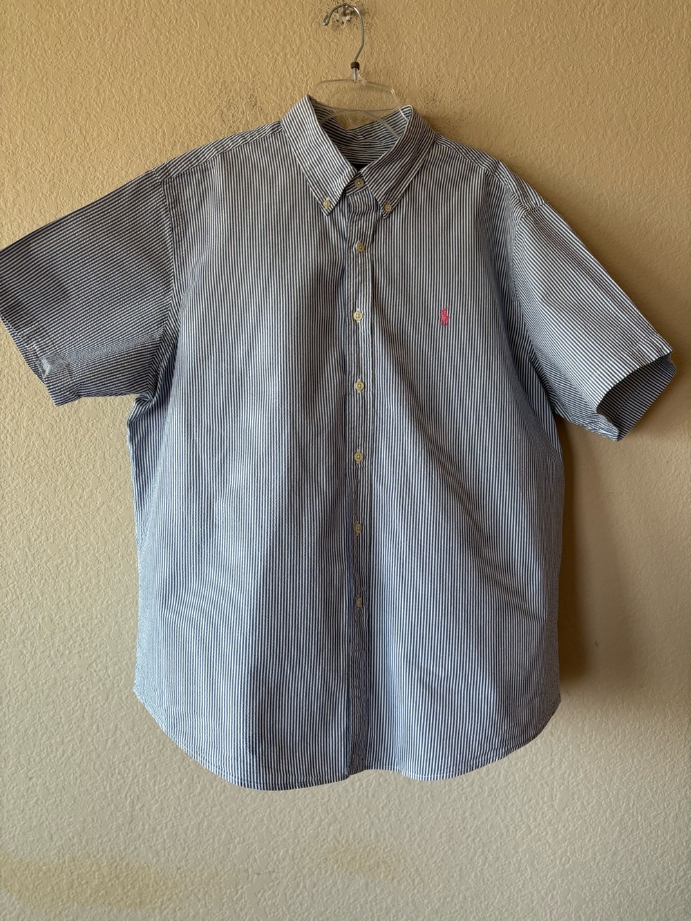 Polo Ralph Lauren Men's Blue Striped Sear Sucker Button Short Sleeve Shirt XXL